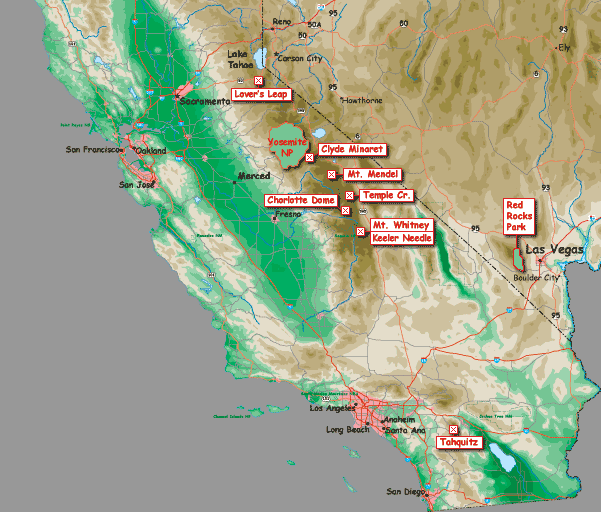 Click on a climb or region name